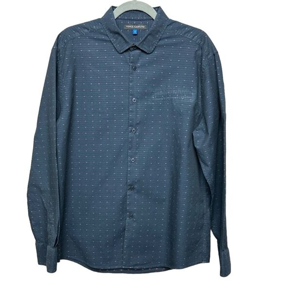 Vince Camuto Long Sleeve Navy‎ With Pink Dots Men's Button Down Shirt Size L - Picture 1 of 14
